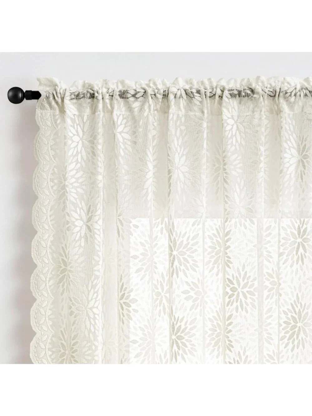 Vintage Floral Lace Curtains, Scalloped Design, Ivory 52